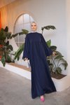 Lacivert Ankanoor Balon Kollu Oversize Standart Beden Elbise