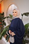 Lacivert Ankanoor Balon Kollu Oversize Standart Beden Elbise