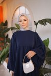 Lacivert Ankanoor Balon Kollu Oversize Standart Beden Elbise