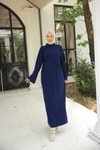 Lacivert Ankanoor İp Kuşaklı Rahat Kesim Triko Elbise