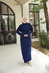 Lacivert Ankanoor İp Kuşaklı Rahat Kesim Triko Elbise