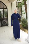 Lacivert Ankanoor İp Kuşaklı Rahat Kesim Triko Elbise