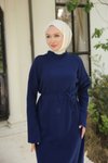Lacivert Ankanoor İp Kuşaklı Rahat Kesim Triko Elbise