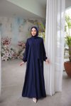Lacivert Ankanoor Medine İpeği Şallı Elbise