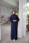 Lacivert Ankanoor Medine İpeği Şallı Elbise