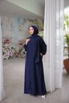 Lacivert Ankanoor Medine İpeği Şallı Elbise