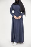 Lacivert Ankanoor Modal Cupra Yırtmaç Kol Drapeli Elbise