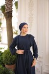 Lacivert Ankanoor Omuz Volanlı Elbise