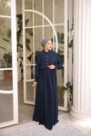 Lacivert Ankanoor Önlüklü Medine İpeği Elbise
