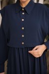 Lacivert Ankanoor Önlüklü Medine İpeği Elbise