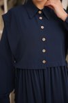 Lacivert Ankanoor Önlüklü Medine İpeği Elbise