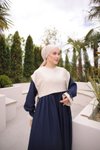 Lacivert Ankanoor Önlüklü Oversize Keten Elbise
