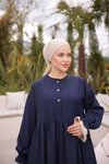 Lacivert Ankanoor Önlüklü Oversize Keten Elbise