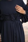 Lacivert Ankanoor Robalı Büzgülü Oversize Elbise
