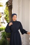 Lacivert Ankanoor Yandan Kaplama Düğmeli Elbise