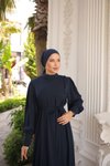Lacivert Ankanoor Yandan Kaplama Düğmeli Elbise