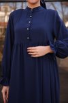 Lacivert Ankanoor Yarım Patlı Katlı Elbise