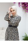 Leopar Eteği Büzgülü Rahat Kesim Şifon Elbise