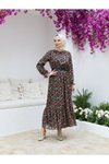 Leopar Eteği Büzgülü Rahat Kesim Şifon Elbise