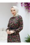 Leopar Eteği Büzgülü Rahat Kesim Şifon Elbise