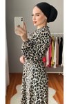 Leopar Kruvaze Yaka Desen Şifon Elbise
