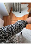 Leopar Kruvaze Yaka Desen Şifon Elbise