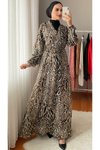 Leopar Kruvaze Yaka Leopar Desen Şifon Elbise