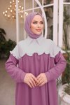 Lila Ankanoor Robası Fırfırlı Garnılı Iki İplik Elbise