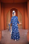 Mavi Ankanoor Asimetrik Desenli Viskon Elbise