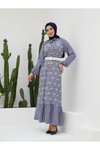 Mavi Ankanoor Pötikare Reglan Kol Nakışlı Elbise