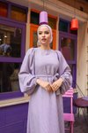 Mor Ankanoor Balon Kol Pötikareli Jakar Abiye Elbise