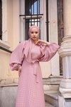 Pembe Ankanoor Balon Kol Pötikareli Jakar Elbise