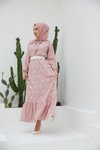 Pembe Ankanoor Pötikare Reglan Kol Nakışlı Elbise