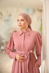 Pembe Ankanoor Pudra Gizli Patlı Düğmeli Ferace