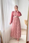 Pembe Fırfırlı Garni Şifon Elbise