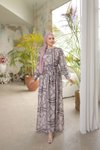 Pink Cuffed Square Pattern Chiffon Dress