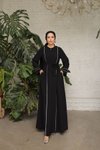 Black Ankanoor Sleeve Cuff and Double Piped Front Abaya