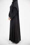 Siyah Ankanoor Modal Cupra Büzgü Detaylı Düğmeli Elbise