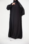 Siyah Ankanoor Modal Cupra Büzgü Detaylı Düğmeli Elbise