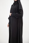 Siyah Ankanoor Modal Cupra Büzgü Detaylı Düğmeli Elbise