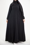 Siyah Ankanoor Modal Cupra Yırtmaç Kol Drapeli Elbise