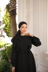 Siyah Ankanoor Omuz Volanlı Elbise