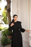 Siyah Ankanoor Omuz Volanlı Elbise