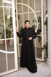 Siyah Ankanoor Önlüklü Medine İpeği Abiye Elbise
