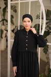 Siyah Ankanoor Önlüklü Medine İpeği Abiye Elbise