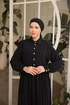 Siyah Ankanoor Önlüklü Medine İpeği Abiye Elbise