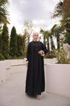 Siyah Ankanoor Önlüklü Oversize Keten Elbise