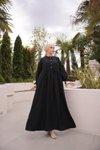 Siyah Ankanoor Önlüklü Oversize Keten Elbise