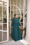 Zümrüt Yeşili Ankanoor Önlüklü Medine İpeği Elbise