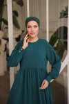 Zümrüt Yeşili Ankanoor Önlüklü Medine İpeği Elbise